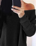 Solid Side Slit Long Sleeve Casual Sweater