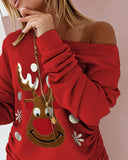 Christmas Moose Print Drawstring Sweatshirt Dress