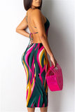 stripe print backless hip package dress