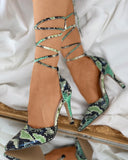 Pointed Toe Snakeskin Print Strappy Stiletto Heels