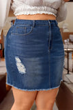 Casual Solid Ripped Plus Size High Waist Denim Skirt