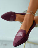 Suede Croc Embossed Point Toe Slip On Flats