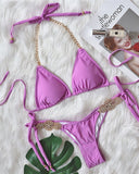 Sleeveless Tied Detail Rhinestone Decor Bikini Set