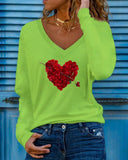 Valentine's Day Rose Heart Print Long Sleeve Top