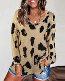Cheetah Print Colorblock Long Sleeve Casual Top