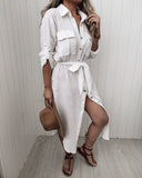 Button Design Short Sleeve Shirt Dress