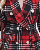 Plaid Pattern Colorblock Buttoned Longline Blazer Coat