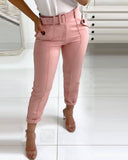 Pocket Design Buttoned Casual Pants