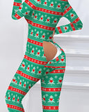 Christmas Cutout Functional Buttoned Flap Adults Pajamas