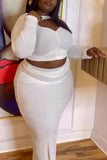 Sexy Solid Hollowed Out Fold O Neck Wrapped Skirt Plus Size