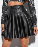 PU Leather High Waist Pleated Skirt