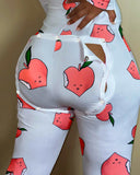Fruit Print Functional Buttoned Flap Jumpsuit