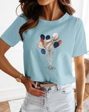 Sequins Embroidery Balloon Pattern Casual T shirt