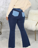 Colorblock Button Fly Stretch Skinny Flared Leg Jeans