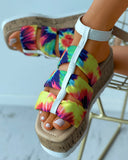 Plain / Colorblock Ankle Strap Cork Flatform Sandals
