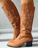 Embroidery Zip Back Chunky Heeled Western Boots