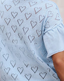 Ruffles Sleeve Heart Pattern Hollow out Knit Top