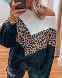 Cheetah Print Colorblock Lantern Sleeve Sweater