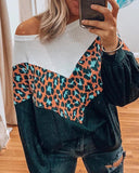 Cheetah Print Colorblock Lantern Sleeve Sweater