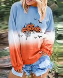 Halloween Pumpkin Bat Print Gradient Color Top