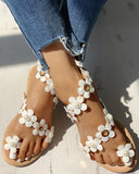 Floral Embellished Toe Ring Casual Sandals
