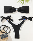 Bandeau Ruched Rhinestone Decor Bikini Set