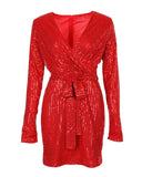 Long Sleeve Allover Sequin Party Dress