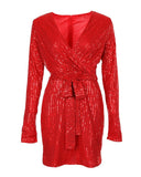 Long Sleeve Allover Sequin Party Dress
