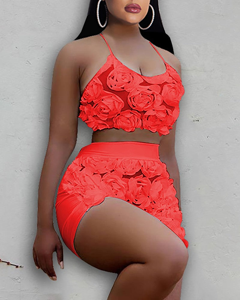 Flower Applique Cami Top With Shorts