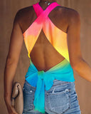 Gradient Color Criss Cross Backless Knotted Top