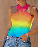 Gradient Color Criss Cross Backless Knotted Top