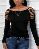 Ladder Cut Out Long Sleeve Casual Top