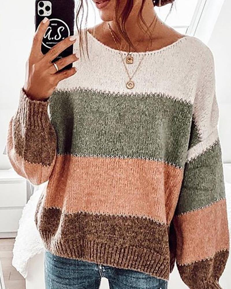 Colorblock Knit Long Sleeve Casual Sweater