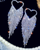 1Pair Heart Shaped Tassel Design Rhinestone Earrings