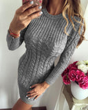 Long Sleeve Braided Casual Sweater Dress