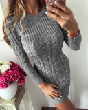 Long Sleeve Braided Casual Sweater Dress