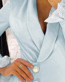 Lace Trim Ruffles Buttoned Blazer Dress