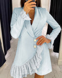 Lace Trim Ruffles Buttoned Blazer Dress