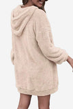 casua solid double sided fleece loose hoodie