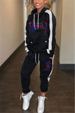 casual sports letter embroidery hooded two piece