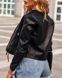 Zipper Design PU Leather Long Sleeve Jacket