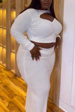 Sexy Solid Hollowed Out Fold O Neck Wrapped Skirt Plus Size