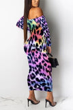 fashion leopard print off shoulder dress