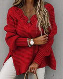 Contrast Lace Split Hem Long Sleeve Sweater