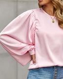 Button Decor Lantern Sleeve Casual Blouse