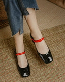 Square Toe Colorblock Chunky Mary Jane Shoes