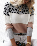 Leopard Patch Colorblock Long Sleeve Sweater