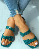 Chain Design Square Toe Flat Sandals