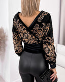 Velvet Long Sleeve Baroque Print Top