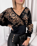 Velvet Long Sleeve Baroque Print Top